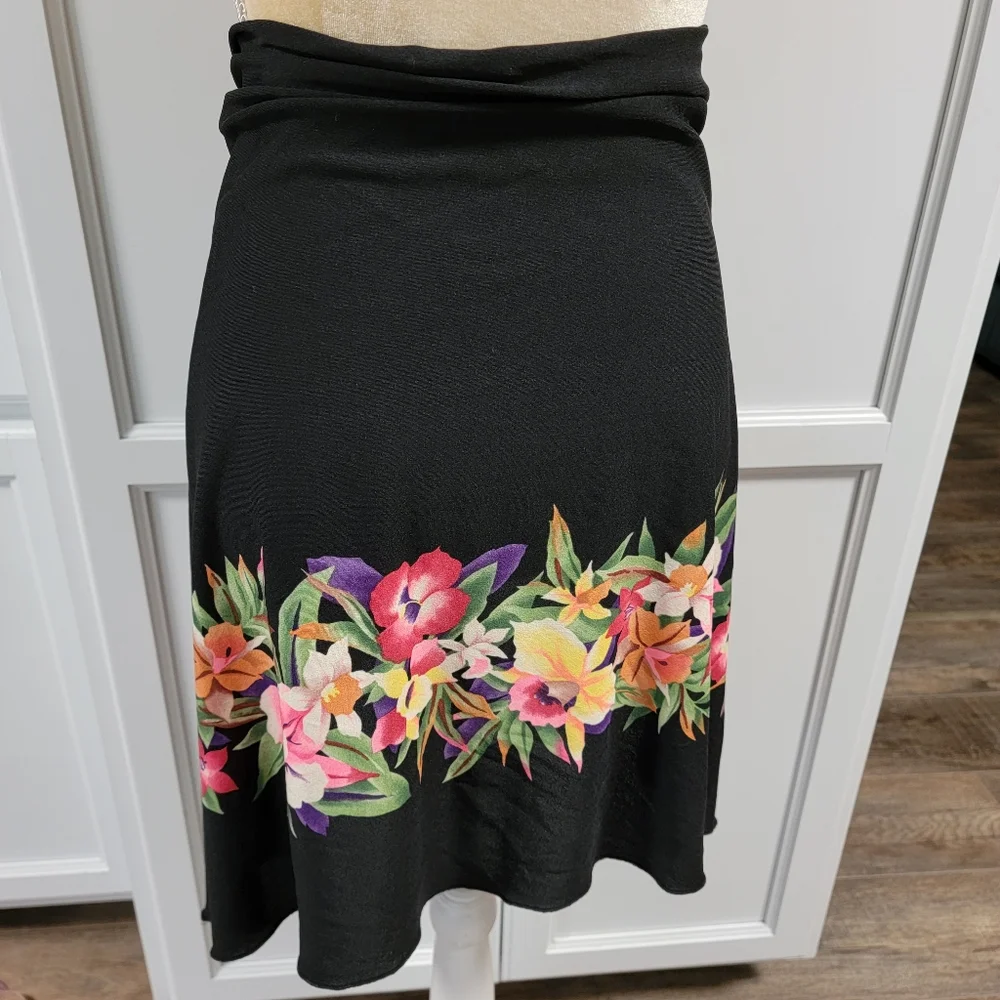 Vintage Jantzen Sarong Cover Up OS Black Pink Floral Hawaiian Tie Closure